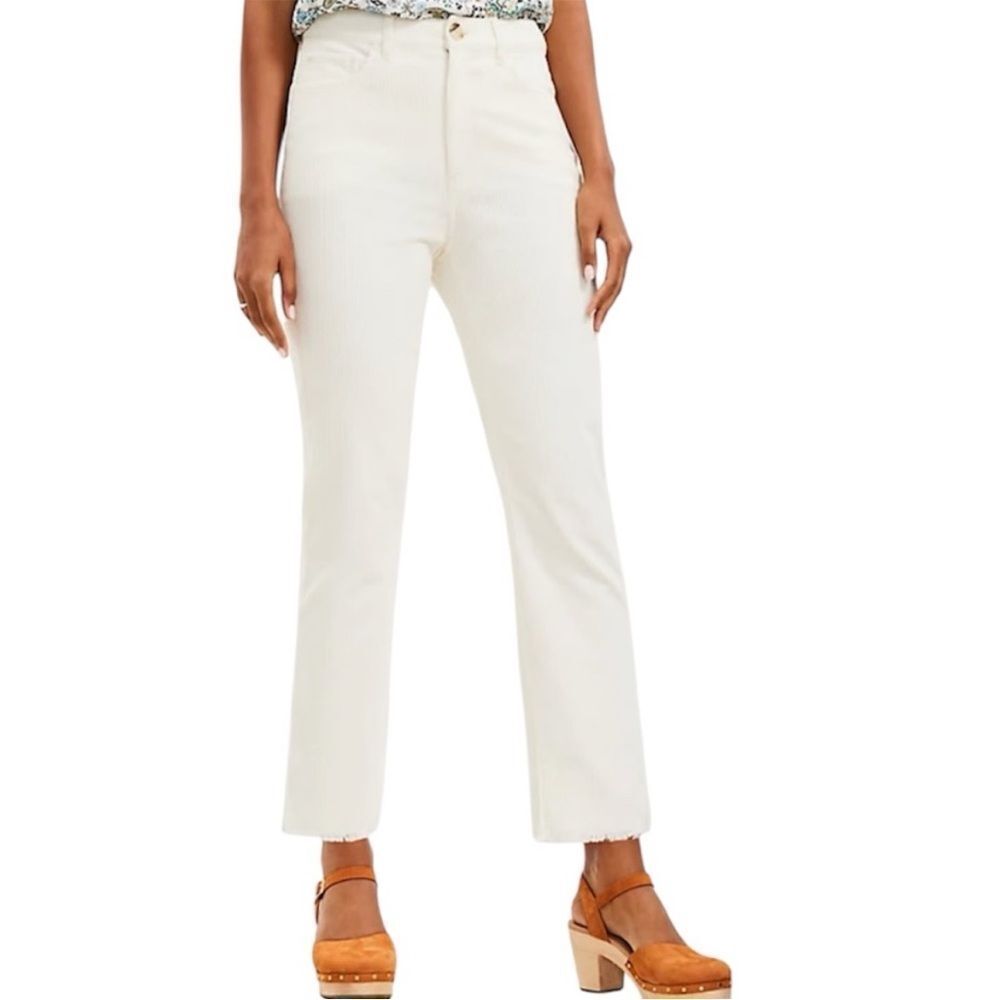 Loft Off White Corduroy High Rose The Straight Crop Raw Hem Pants